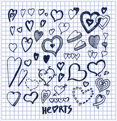 Hearts Hand Drawn Elements Written by Ink Pen