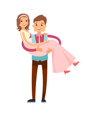 Groom Carrying Bride Poster Vector Illustration
