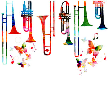 Music colorful background with saxophones. Jazz music festival poster. Saxophone isolated vector illustration. Music instrument vector