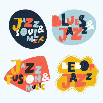 Ja Jazz music with music notes colorful design. Jazz inscription. 