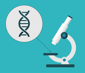 Microscope illustration with detailed view of a DNA string. Vector illustration
