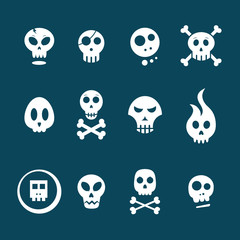 White skull icons on a dark background
