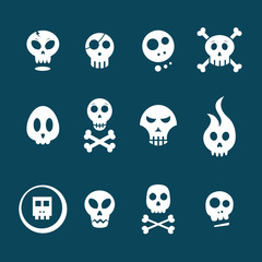 White skull icons on a dark background
