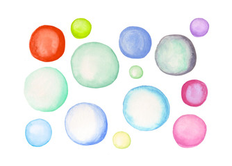 Colorful watercolor circles. Hand painted elements for design.