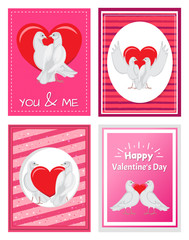White Doves Couples with Heart Illustrations Set