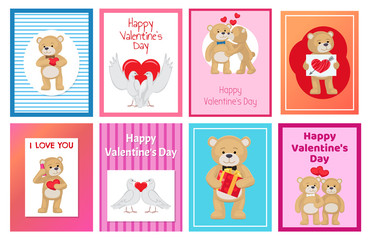 Cute Soft Toy Bears and White Doves in Love Set