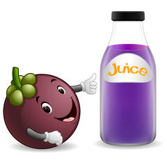 Bottle of mangosteen juice with cute mangosteen cartoon