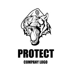 Security company vector logo design template. Protection logo.Tiger in uniform. Logo icon design.