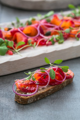 Fish Tapas on Crusty Bread, bread and cured salmon