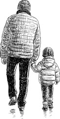 A man and his child go on a walk
