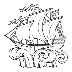 Retro Cargo Ship. Sailing ship. Sailing boat logo. Sea company vector logo design template.