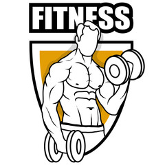 Fitness center. Gym emblem. Fitness logo. Health Center logo. Shield vector logo design template. Body care. Body-building.