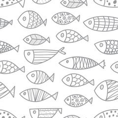 Line gray fish. Seamless pattern.