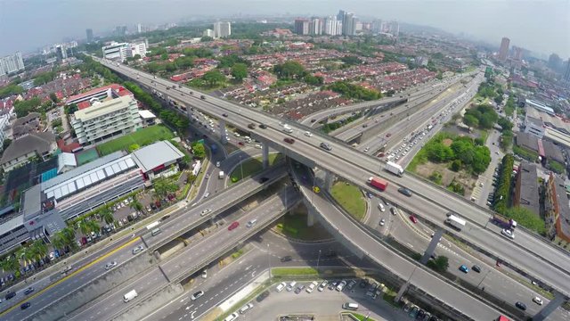 SUBANG JAYA, KUALA LUMPUR, MALAYSIA FEB 08 2018: High traffic on multi layered highway intersection in Subang Jaya, Kuala Lumpur