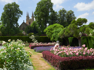 TONBRIDGE, ENGLAND, UK - JULY 01, 2017: Flower gardens at the historic medieval grounds and...