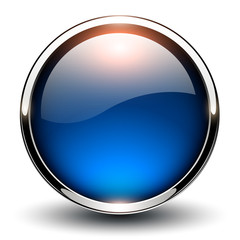 Button blue glossy, shiny metallic