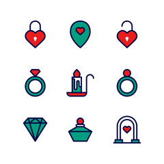 Love Engagement Icon Set Lovely Vector Collection Isolated