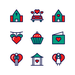 Marriage Icon Set Lovely Vector Collection Isolated