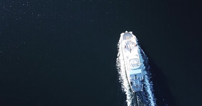 Ferry boat in Oslofjord near Oslo, Norway in winter 2018