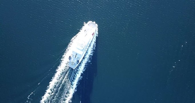 Ferry boat in Oslofjord near Oslo, Norway in winter 2018