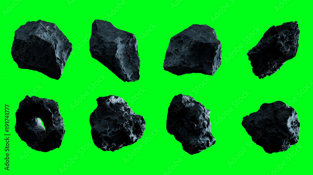 Poster dark rock asteroid pack 3d rendering