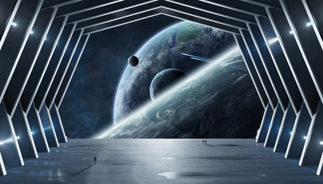 Huge hall spaceship interior 3D rendering elements of this image furnished by NASA