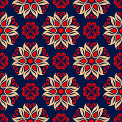 Floral seamless pattern. Colored red and blue background