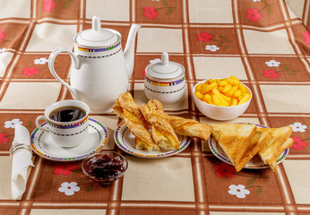 Breakfast with pastries and jam.