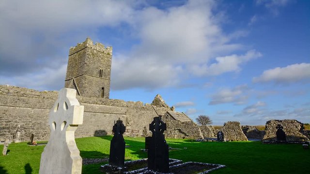 timelapse video of an old irish abbey ruins in county clare ireland. clare abbey ruins time-lapse