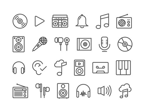 Sound Audio Music Related Vector Line Icons.Editable Stroke.48x48 Pixel Perfect.