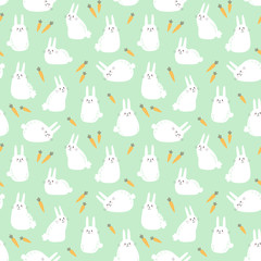 Vector seamless pattern with cute bunnies and carrots. Cute background for kids