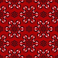 Floral seamless background. Black and white flower pattern on red