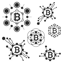 Set of abstract templates bitcoin. Bitcoin silhouette.