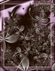 Computer generated 3D fractal illustration.Abstract flowers in shades of brown on a pink background.