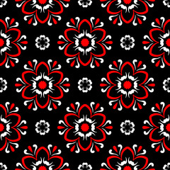 Black red and white flower elements. Seamless background
