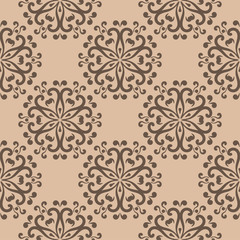 Brown floral seamless pattern on beige background