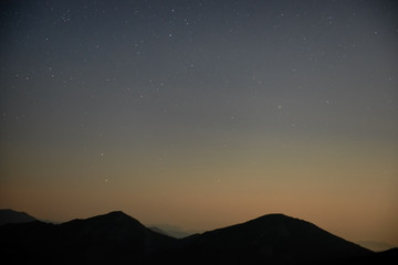 Blue dark night sky with many stars. Space background