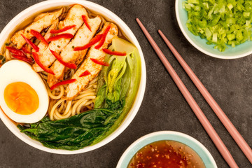 Japanese Style Chicken And Chilli Ramen Soup or Broth With Pak Choi