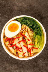 Japanese Style Chicken And Chilli Ramen Soup or Broth With Pak Choi