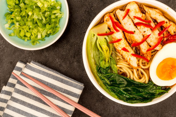 Japanese Style Chicken And Chilli Ramen Soup or Broth With Pak Choi