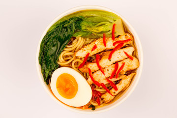 Japanese Style Chicken And Chilli Ramen Soup or Broth With Pak Choi