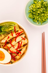 Japanese Style Chicken And Chilli Ramen Soup or Broth With Pak Choi