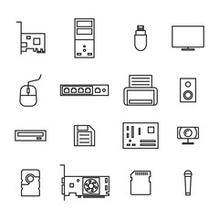 Computer icons from thin lines, vector illustration.