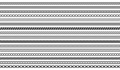 Set of rope and chain brushes. Seamless nautical rope and chain stripes isolated on background © Yevhenii