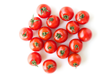 オーガニックプチトマトが並ぶ白背景の俯瞰イメージ写真素材