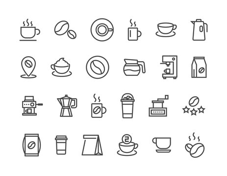 Simple Set of Coffee Related Vector Line Icons. Editable Stroke. 48x48 Pixel Perfect.