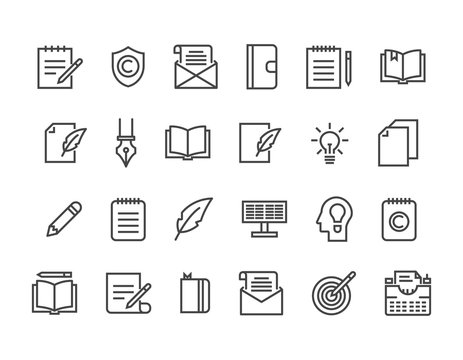 Set of Copywriting Related Vector Line Icons. Editable Stroke. 48x48 Pixel Perfect.