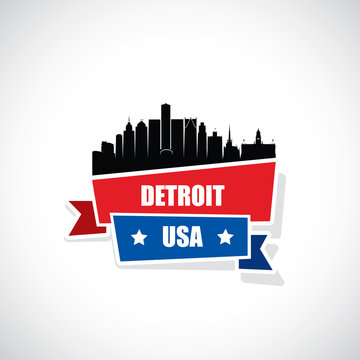 Detroit skyline ribbon banner - Michigan