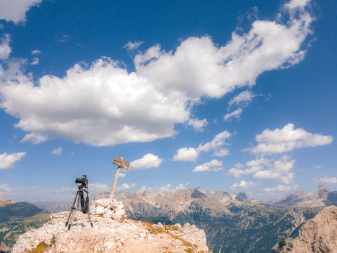 Making photos of wonderful dolomitic landscape, Cortina d'Ampezzo, Dolomites, Italy