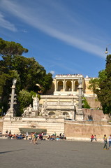 Fountain of Rome's Goddess and Terrace de Pincio (Terrazza del Pincio) near People Square (Piazza del Popolo) in Rome, Italy.
